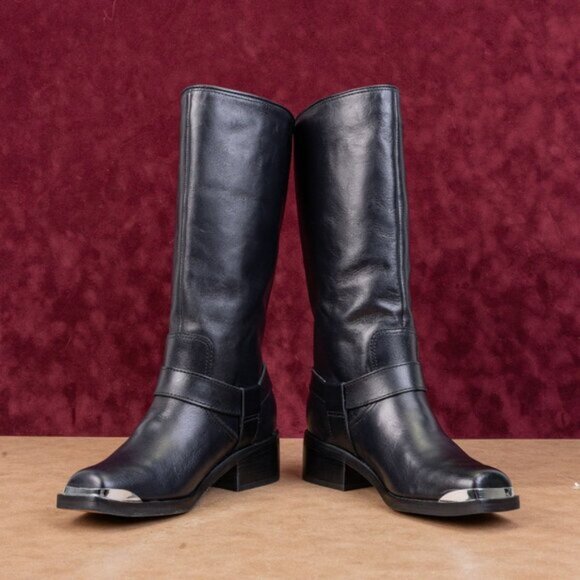 Dolce Vita Women Evi Black Leather Moto Biker Metal Harness Boots sz 6 - Picture 2 of 9